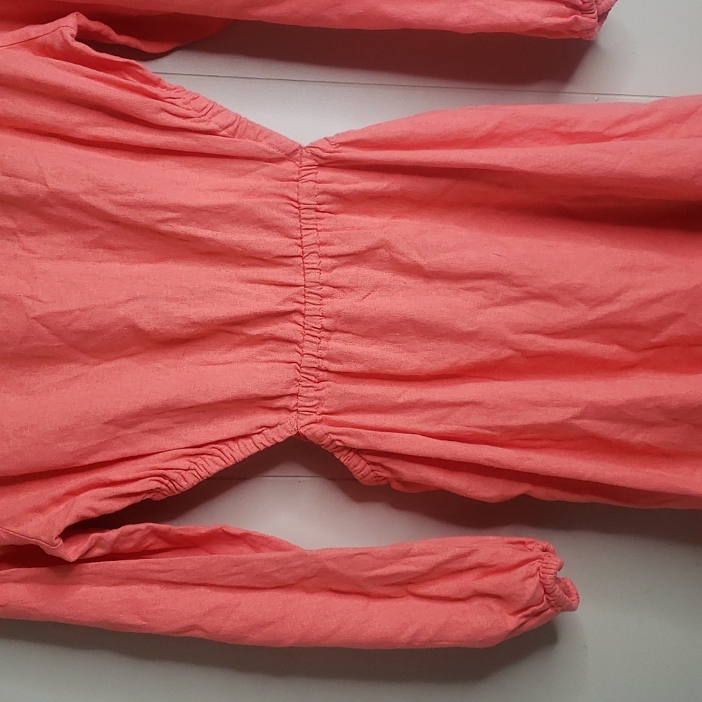 Women's Balloon Long Sleeve Mini A Line Dress Coral Medium - Picture 6 of 9